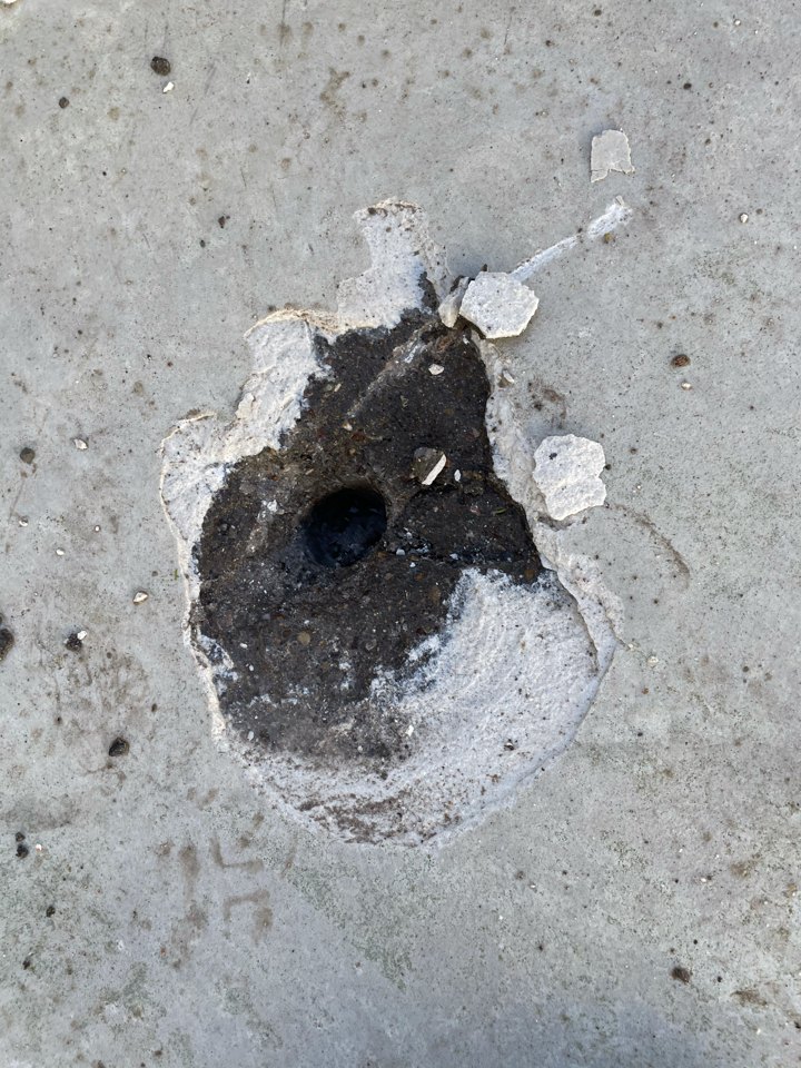 Drainage hole broken through a pool floor